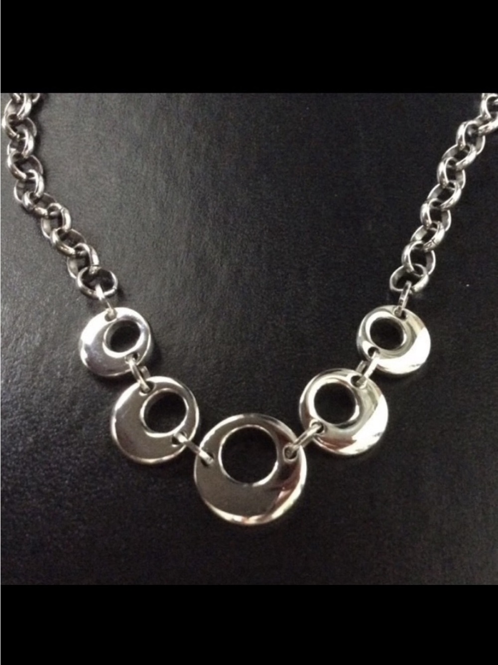 Vintage stamped JS Stainless Steel China 5 circle link ‘washer’ necklace